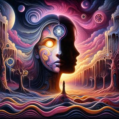 The primary subject of the image is a woman with a unique and intricate design on her face. The setting is a colorful and artistic environment, possibly a painting or digital artwork. The visual style is a combination of digital art and illustration, creating a vibrant and captivating scene. The colors and mood of the image are lively and energetic, with a focus on the woman's face and the surrounding artistic elements.